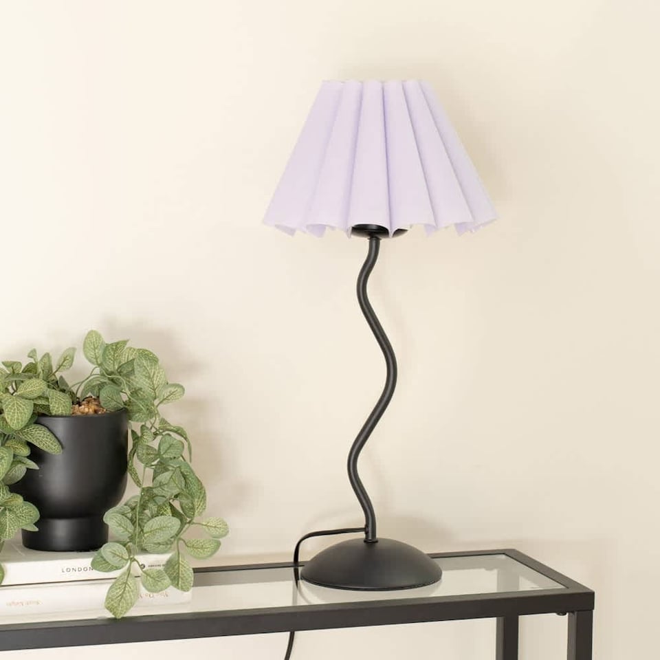 image 1 of ValueLights Wiggle Black Metal Table Lamp Lilac Scallop Taper Shade