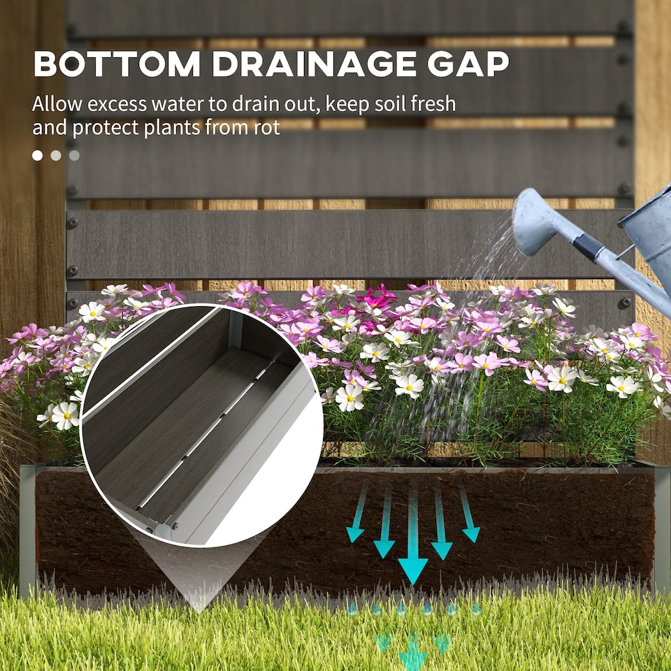 image 1 of Outsunny Raised Garden Bed with Trellis Standing Patio Planter Box Dark Grey | Grey | Dark Grey