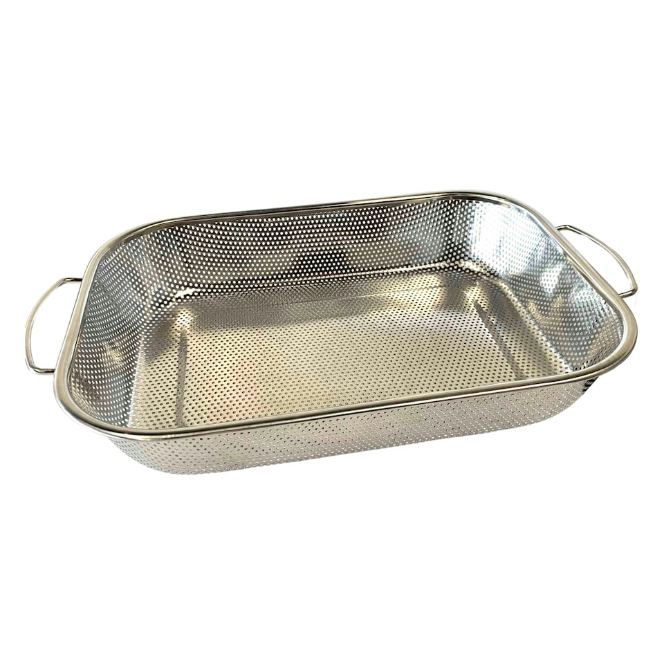 image 1 of Buckingham Stainless Steel Micro Perforated Rectangular Serving Basket Colander Dish , 37.5 cm