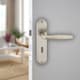 image 2 of Rouen Metal Lever Latch Door Handles Set Round Rose Internal & External | Silver | Satin Nickel Keyhole