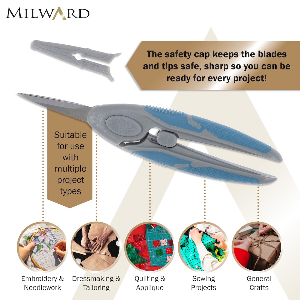 image 1 of Milward Easy Action Scissors - 16.5cm/6.5in Spring-Assisted Soft-Grip Scissors with 4cm Blade for Precision Crafting