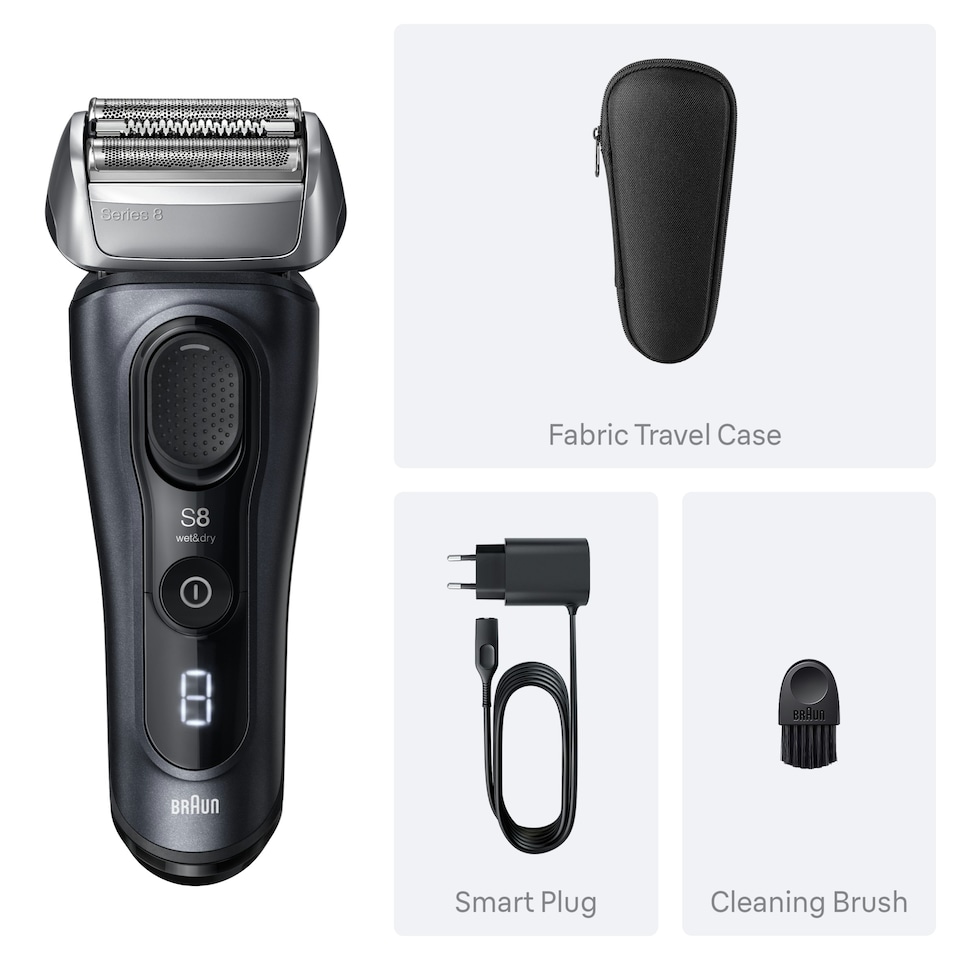 image 1 of Braun Series 8 Electric Shaver, SensoAdapt, 60 min, 8603S, Grey