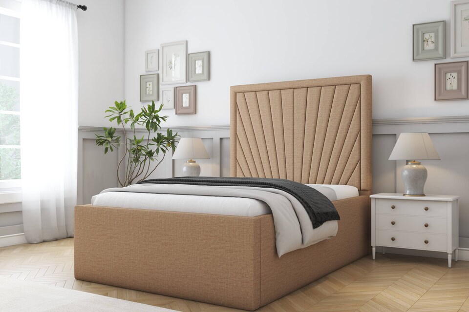 image 1 of Sloomy Somerset Latte Dumfries Deep-Sided Bed Frame With 50" Upholstered Headboard 5' King