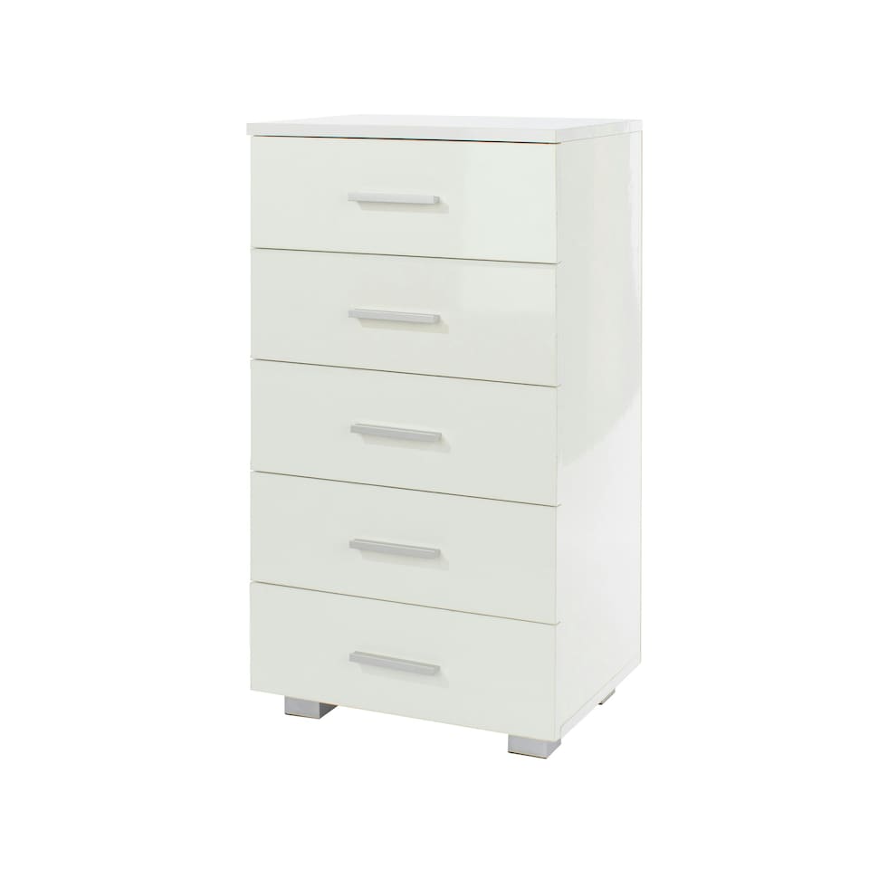 image 1 of Lido, 5 Narrow Chest Of Drawers White