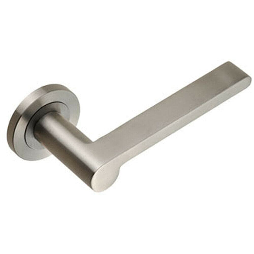 Loops PAIR Flat Bar Lever with Rounded End on Round Rose Concealed Fix Satin Steel in Metallics