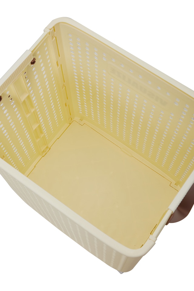 image 1 of Living and Home Foldable Laundry Basket with Wheels, L | Cream | L