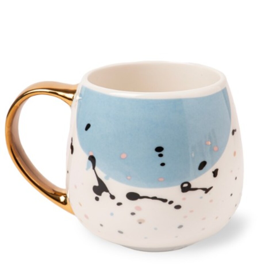 image 1 of Elegant Polka Dot Mug with Gold Handle 400ml | Pink | 1 - Pink | 1
