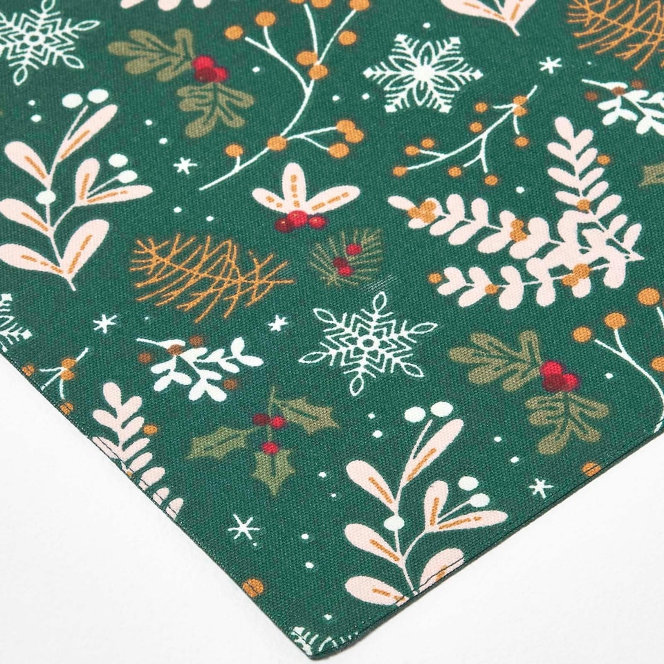image 1 of Homescapes Festive Forest Green Christmas Table Runner - 35 x 250 cm | Green | One Size | 1