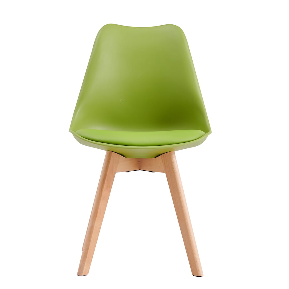 image 1 of Set of 6 Dining Chairs with Solid Wooden Legs and Seat Cushion Pads in Green - Eva by MCC
