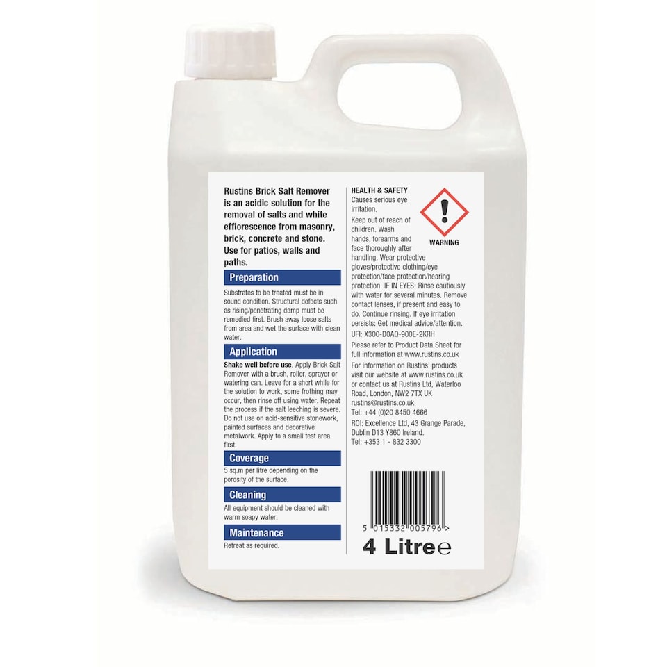 image 1 of Rustins Brick Salt Remover 4L Ready to Use Removes Salt & White Efflorescence