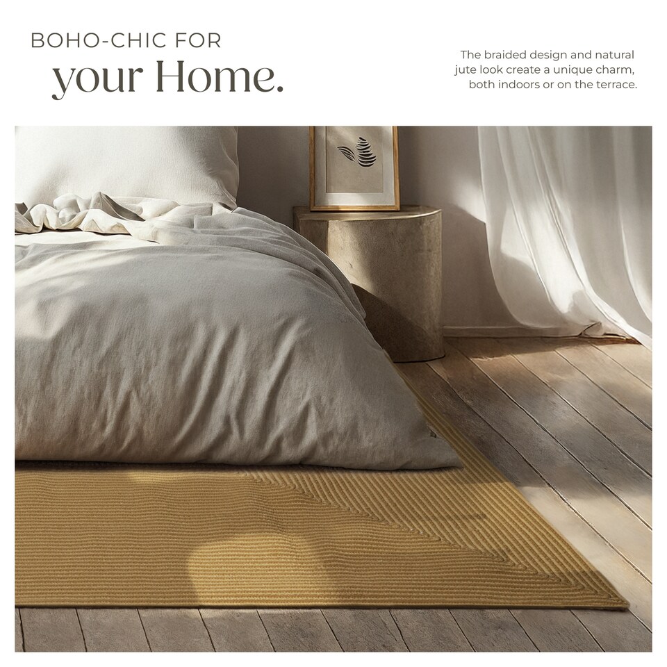 image 1 of Rug Raya - jute look, boho style, for indoor and outdoor, durable, easy-care | Brown | brown | 1