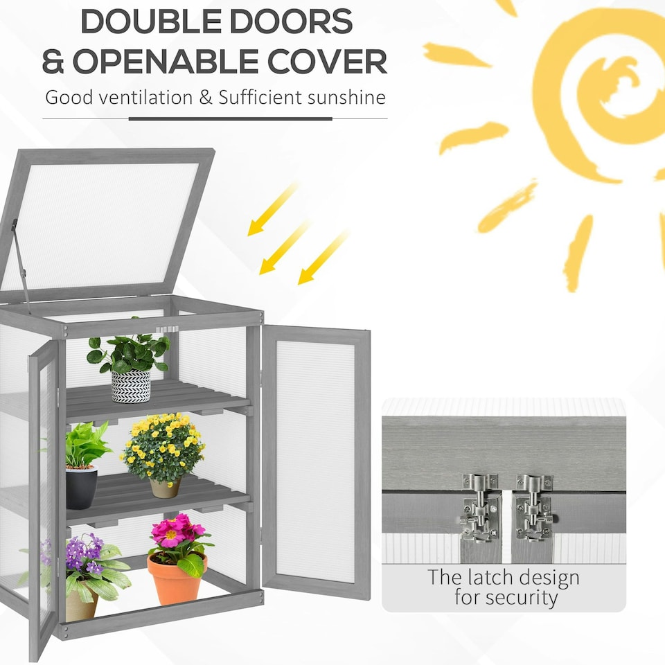 image 1 of Outsunny 3-tier Wood Greenhouse Plant Storage Shelf Garden Cold Frame