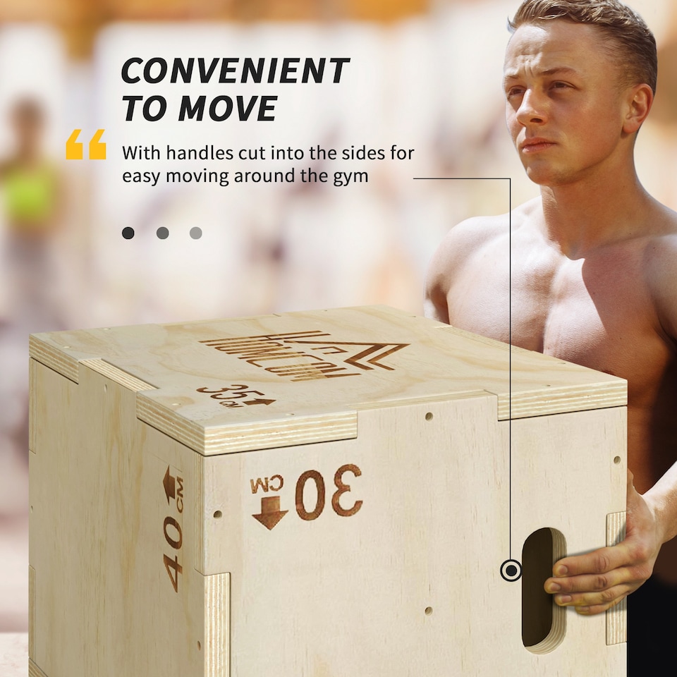 image 1 of HOMCOM 3-in-1 Wooden Plyo Box for Home Gym, Workout Training, Natural