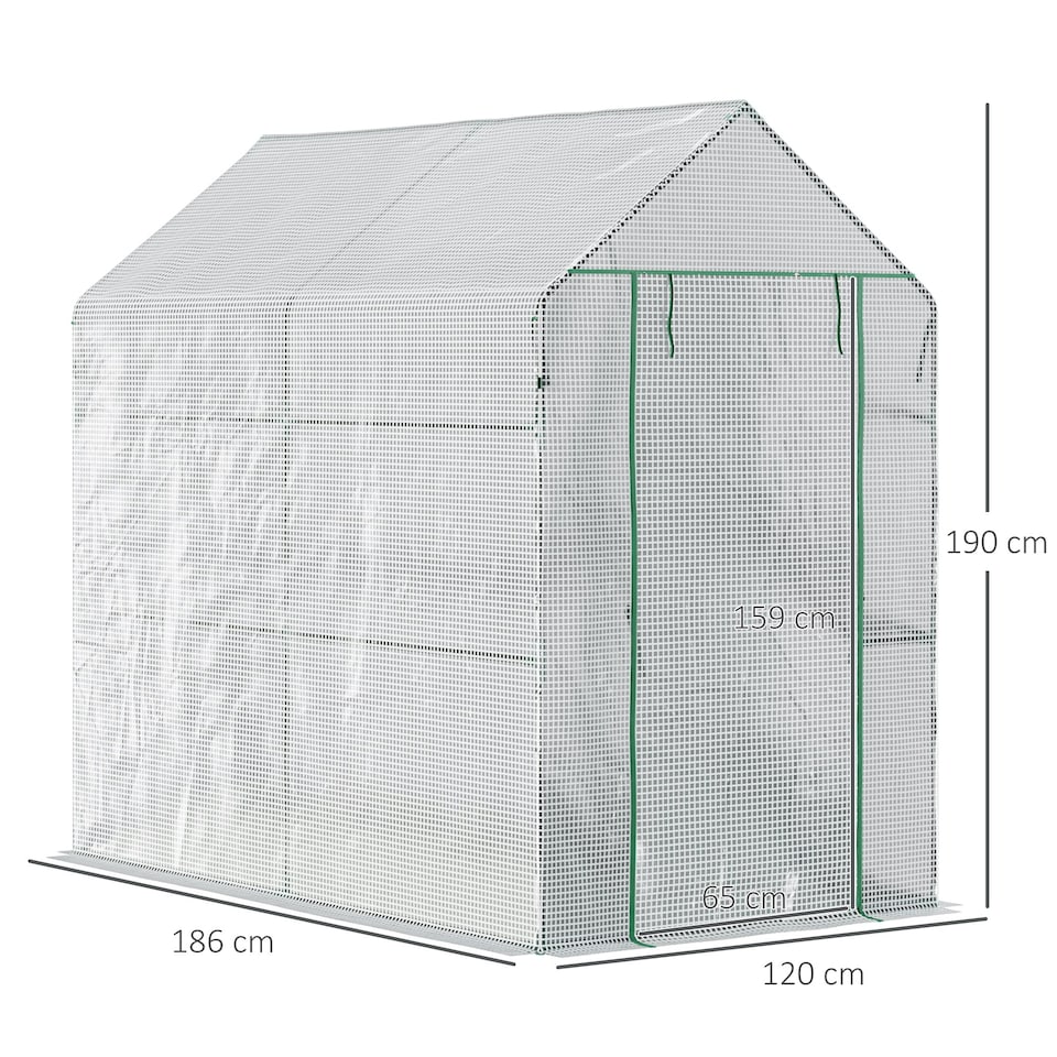 image 1 of Outsunny Walk in Greenhouse w/Shelves Steeple Grow House White