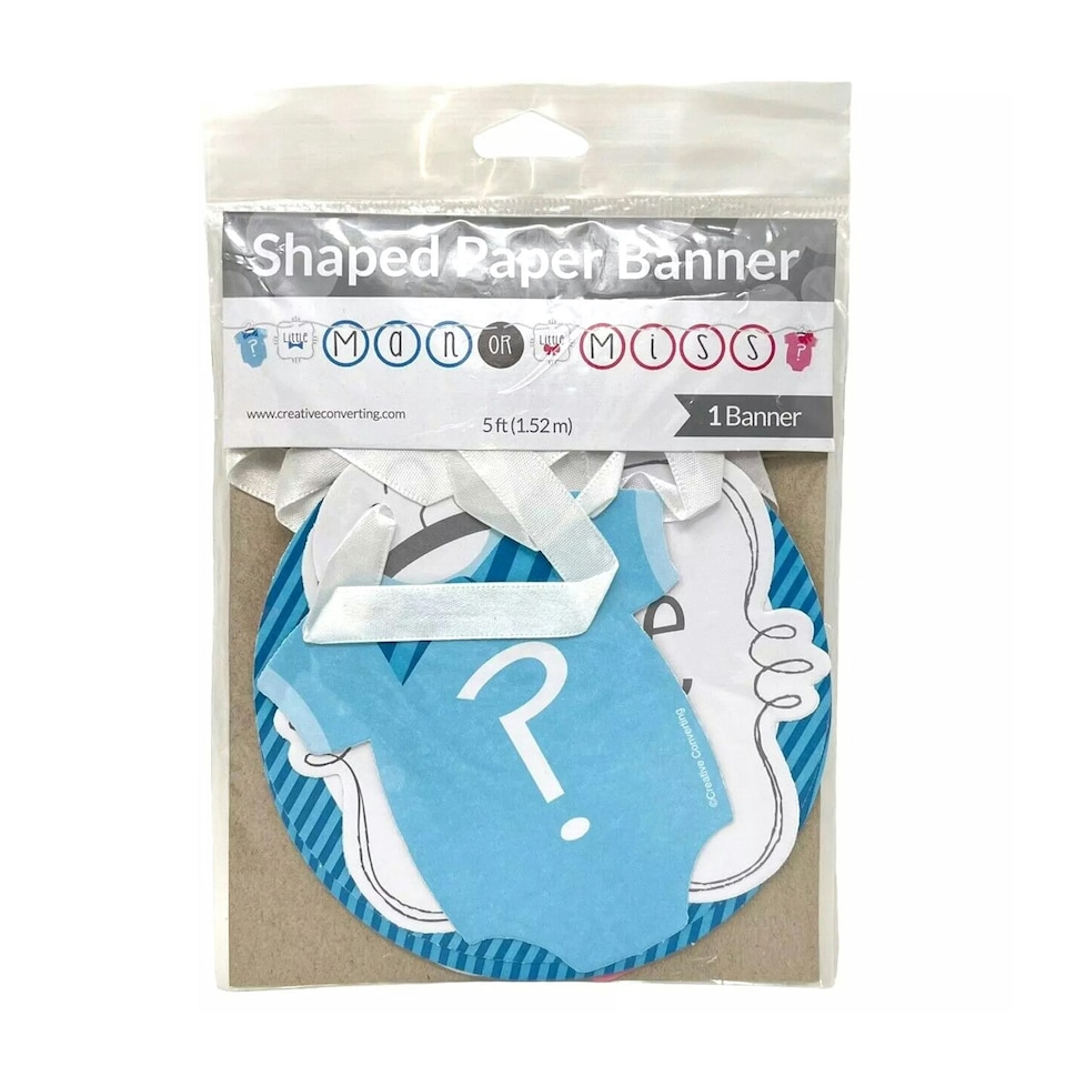 Creative Converting Little Man Or Miss Gender Reveal Banner - White/Blue/Pink - One Size
