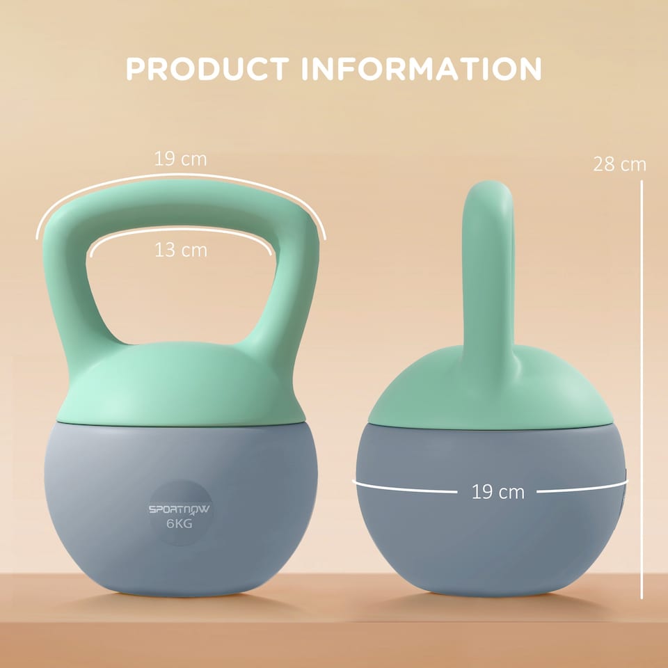 image 1 of (6KG, Grey and Green) SPORTNOW Soft Home Kettlebell with Non-Slip Handle