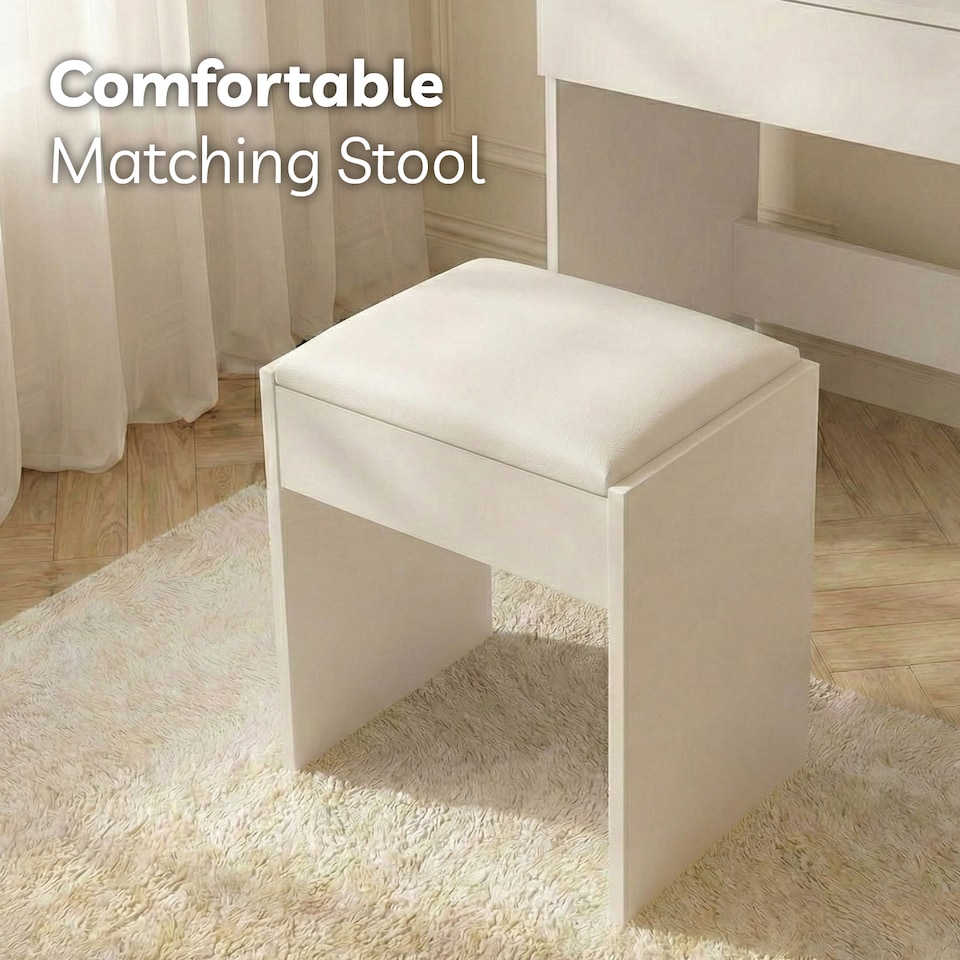 image 1 of Levede Dressing Table Vanity Set Stool Makeup LEDs Mirror Jewellery Organizer | White