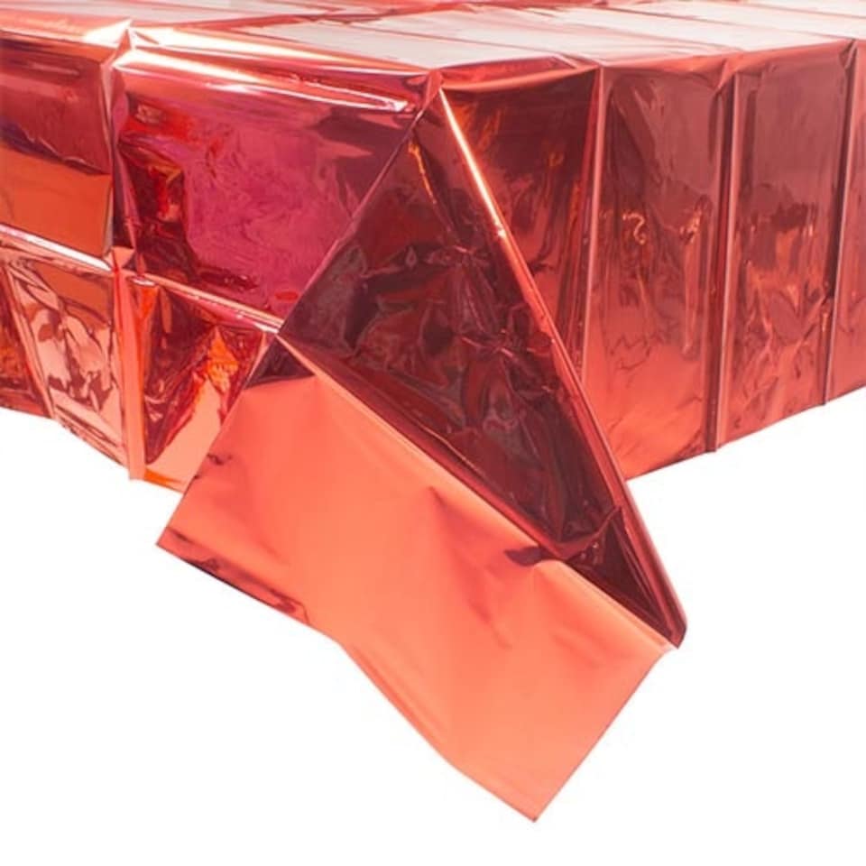 Red Foil Economy Plastic Tablecover 1.83m x 1.37m