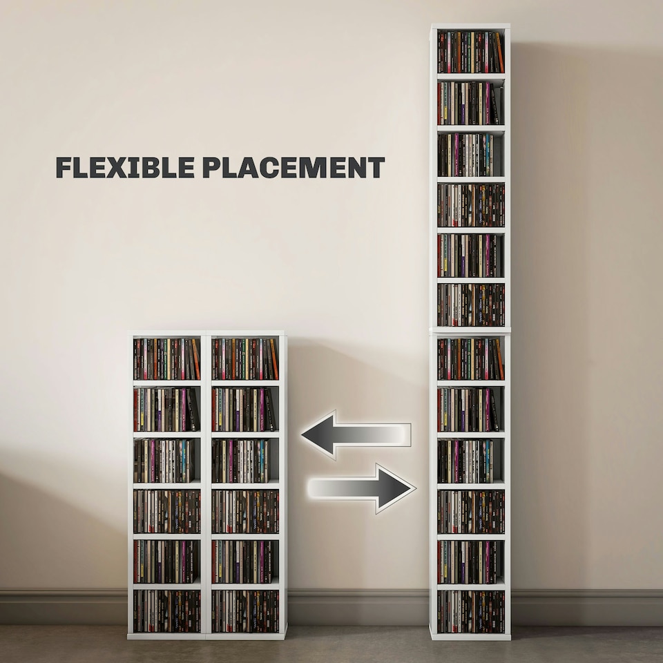 image 1 of HOMCOM Set of 2 CD Storage Units with Adjustable Shelves, High Gloss Grey