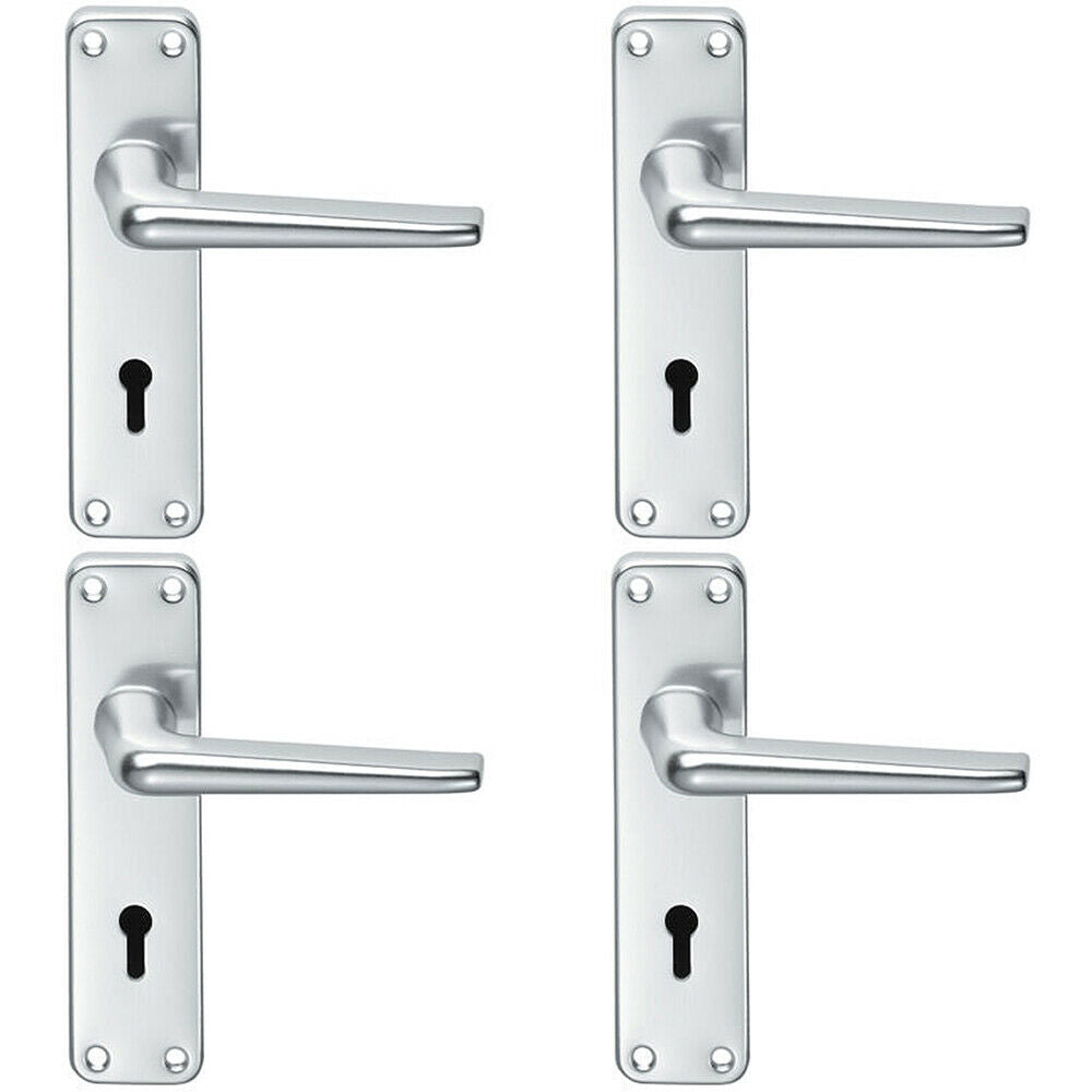 Loops 4x PAIR Straight Tapered Handle on Lock Backplate 152 x 41mm Satin Aluminium