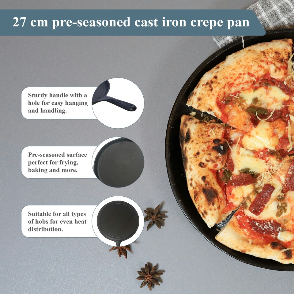 image 1 of Buckingham Pre-Seasoned Cast Iron Crepe Pan 27 cm.
