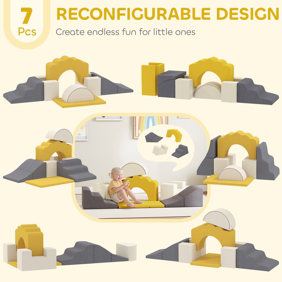 image 1 of AIYAPLAY Kids Soft Play Set, 7 Piece Foam Climbing Blocks, Yellow