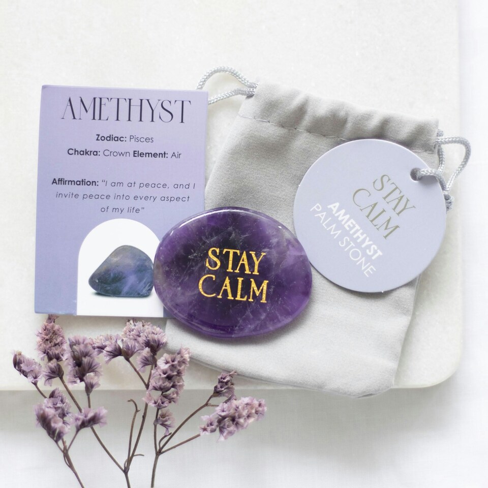 image 1 of Stay Calm Amethyst Crystal Palm Stone - Gems, Crystals & Stones - CE_90523