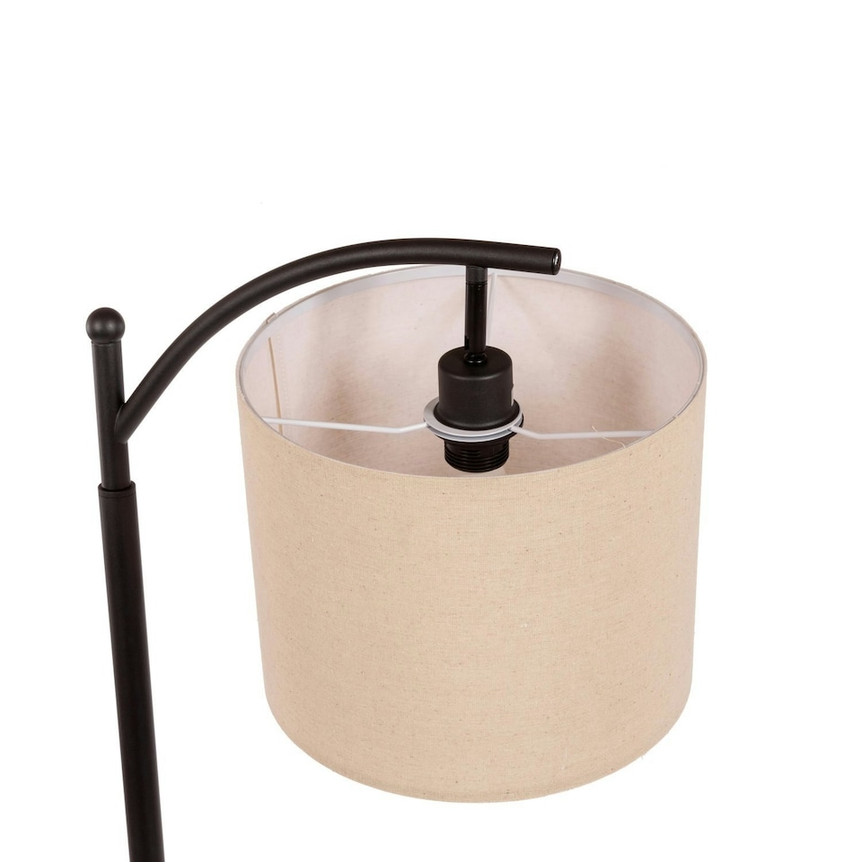 image 1 of Oypla Black Floor Standing Lamp Reading Light with Linen Fabric Lampshade - Includes Bulb Black