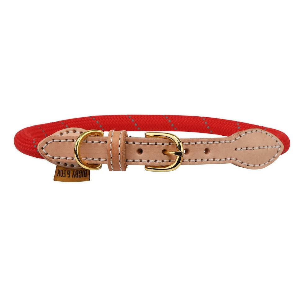 Digby & Fox Reflective Leather Dog Collar - Scarlet - XS - Neckline: 28cm-35cm