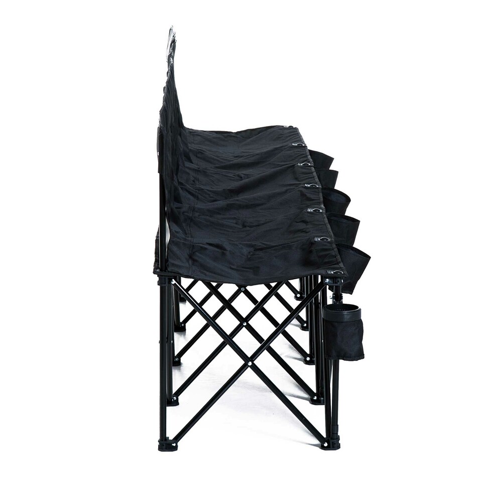 image 1 of Outsunny 6 Seater Folding Bench Camping Chair with Cup Holder, Black