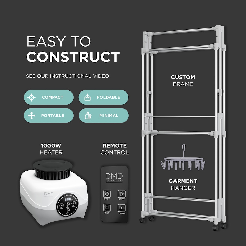 image 1 of DMD Hang'n'Dry+ Electric Clothes Dryer with Remote Control & Pegs | Grey