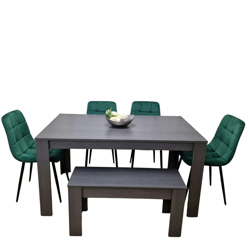 image 1 of Dining Table Set with 4 Chairs and a Bench Dining Room and Kitchen table set of 4 Grey