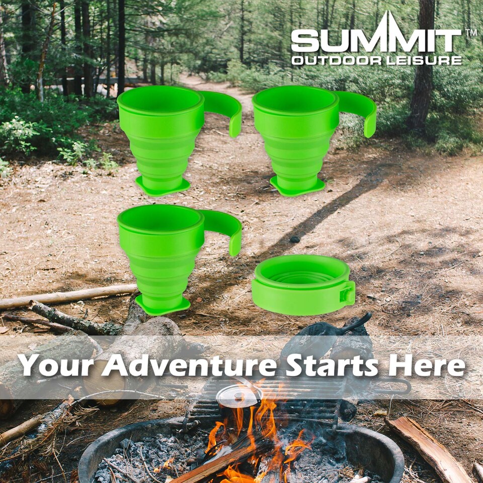 image 1 of PMS Folding Silicone Mugs 4-Pack, Green - Compact Travel Cups