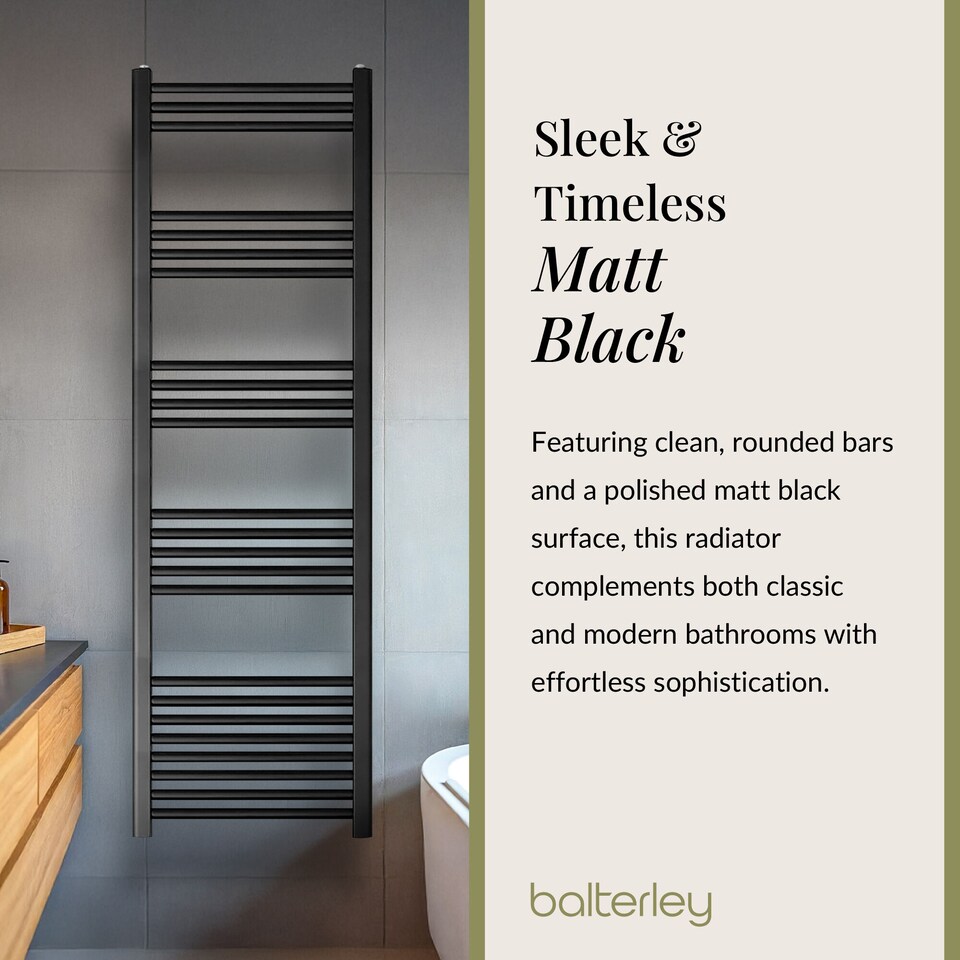 image 1 of Straight Heated Towel Rail Radiator, 906W, 500 x 1600mm, Matt Black | Black | Matt Black