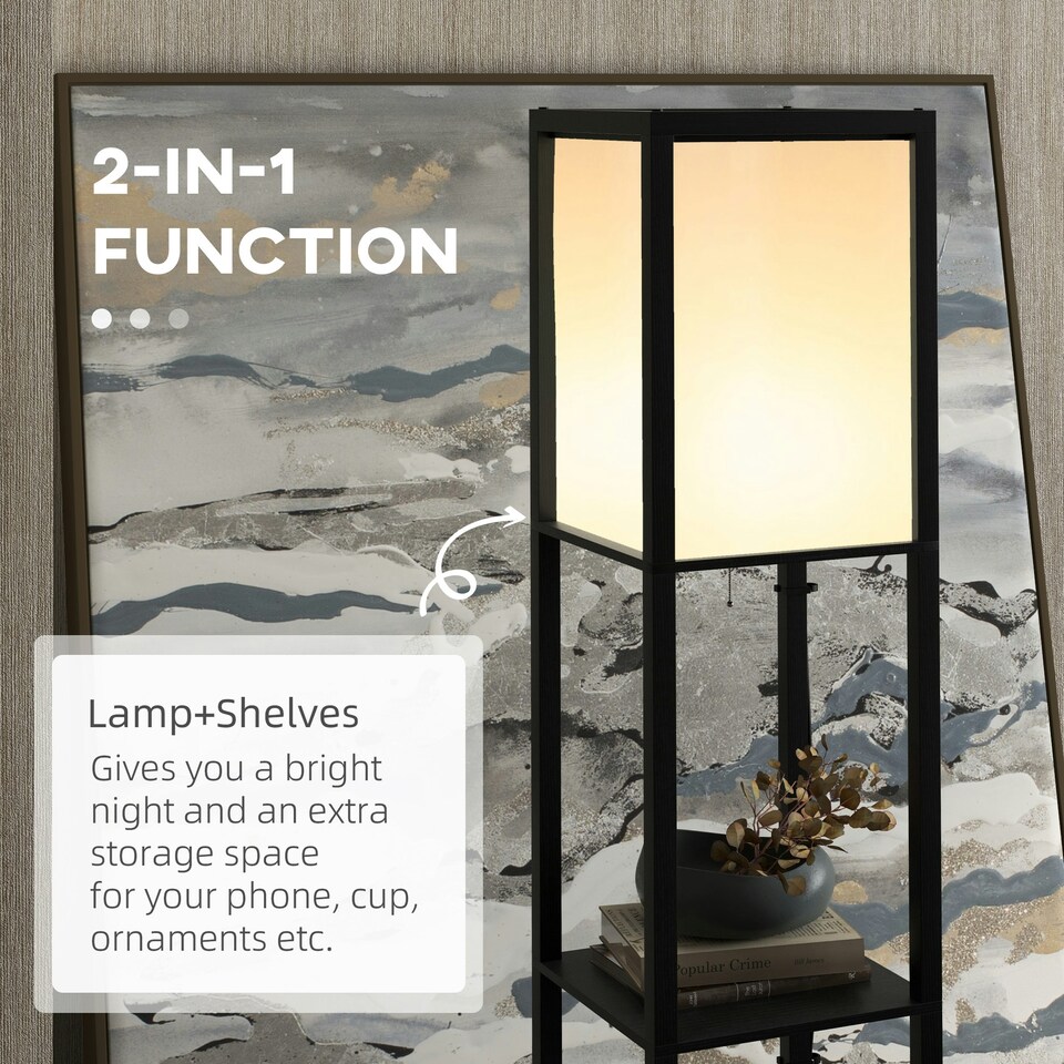 image 1 of HOMCOM Shelf Floor Lamp with Dual Light, for Living Room, Bedroom, Black