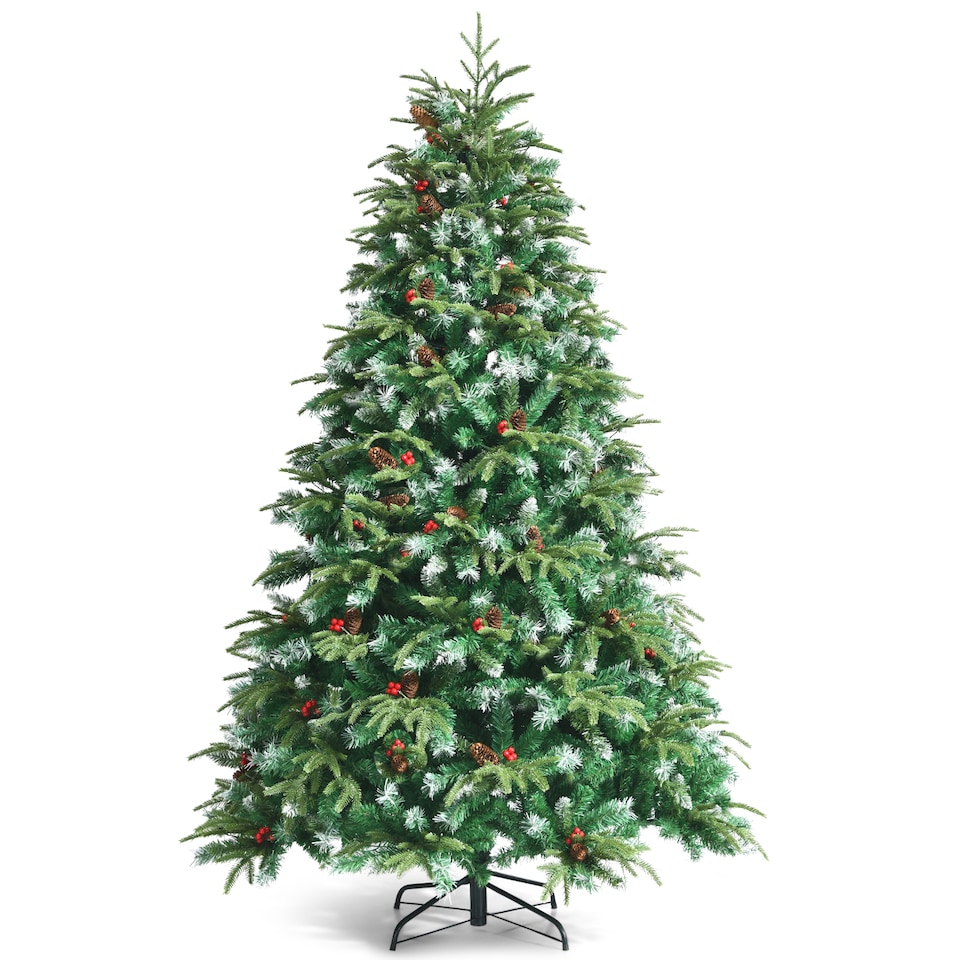 image 1 of COSTWAY 7FT Pre-lit Artificial Christmas Tree w/ 450 LED Lights Green