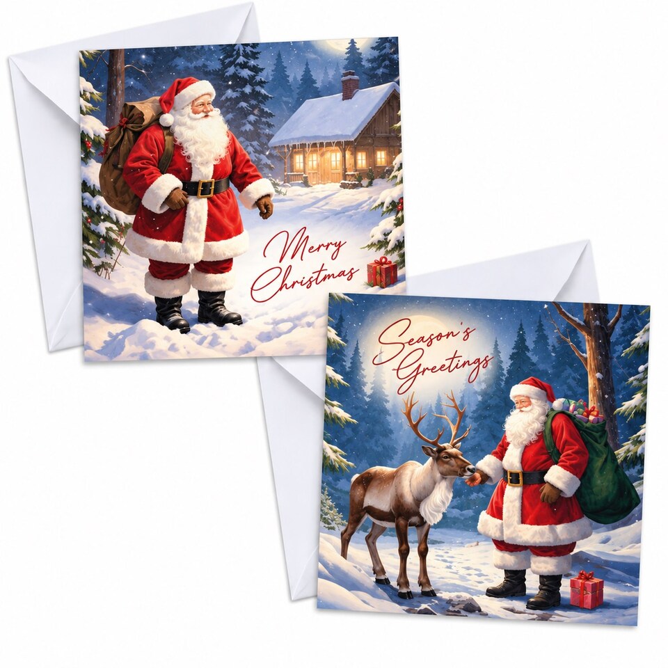image 1 of 24 Christmas Cards With Envelopes Father Christmas and Reindeer