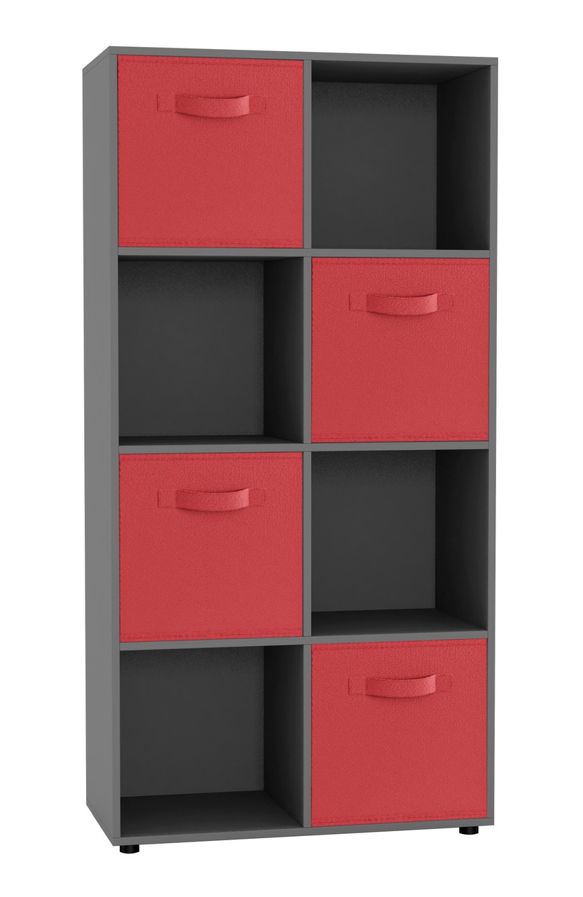 8-Cube Shelving Unit With Non Woven Inserts Grey Grey & Red 1