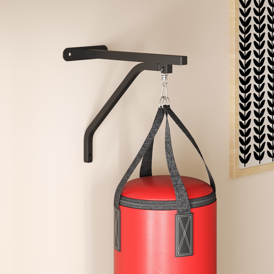 image 1 of SPORTNOW Unfilled Punch Bag with Boxing Gloves and Wall Mounted Bracket | Red | Black and Red