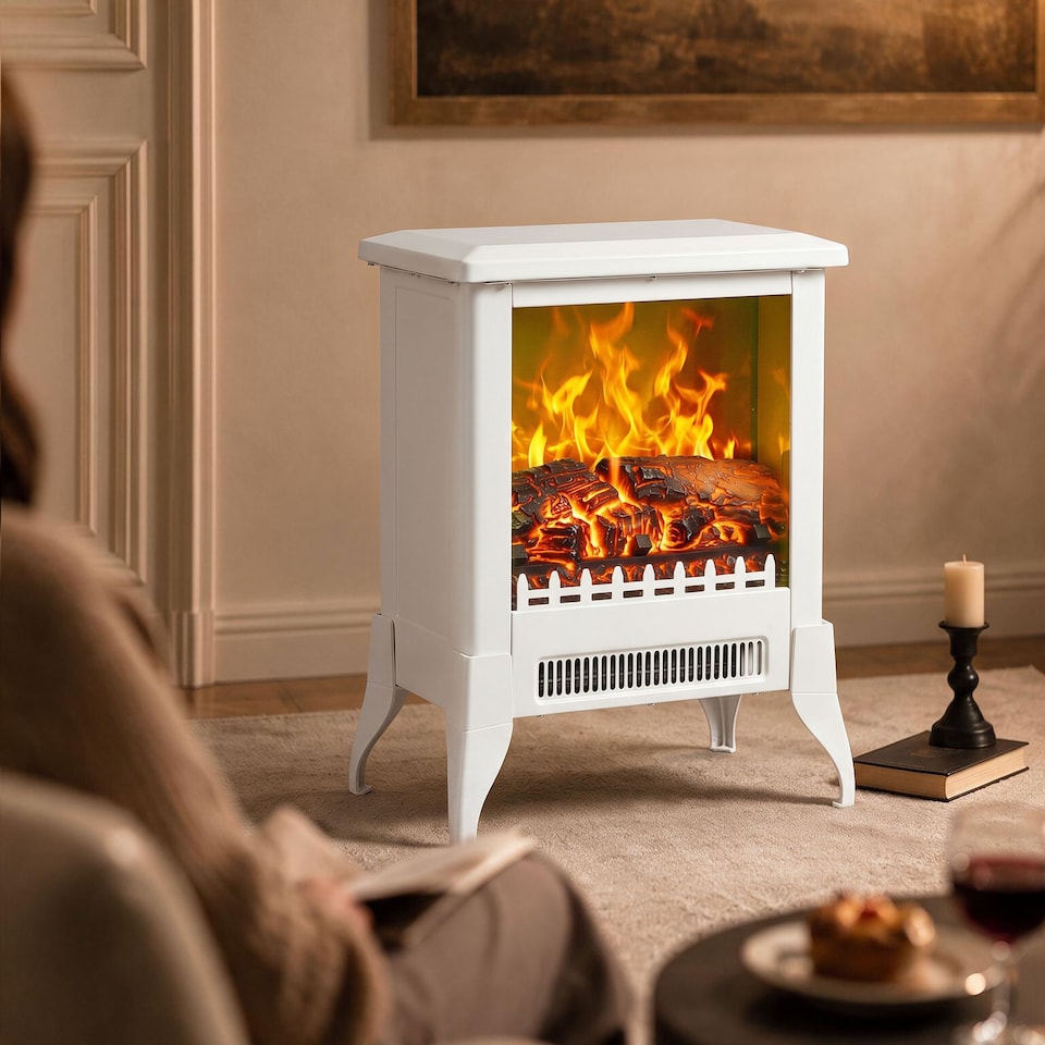image 1 of HOMCOM Electric Fireplace Stove, Freestanding Fireplace Heater W/ Flame Effect
