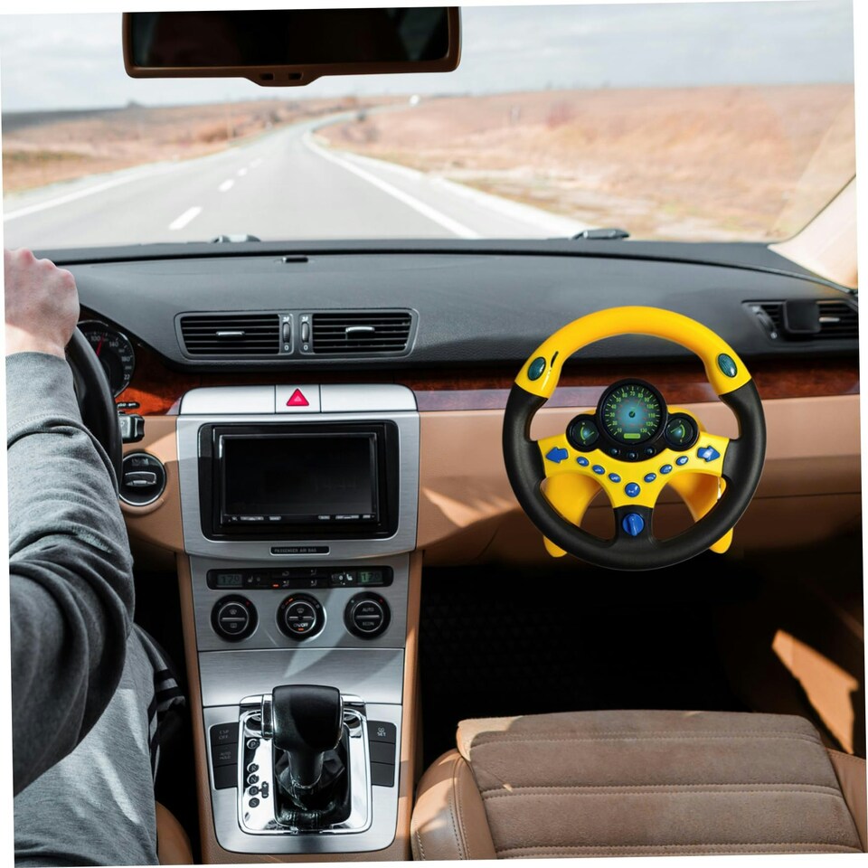 image 1 of Children’s Back Seat Driving Toy – 360° Steering Wheel with Lights, Sounds & Suction Mount