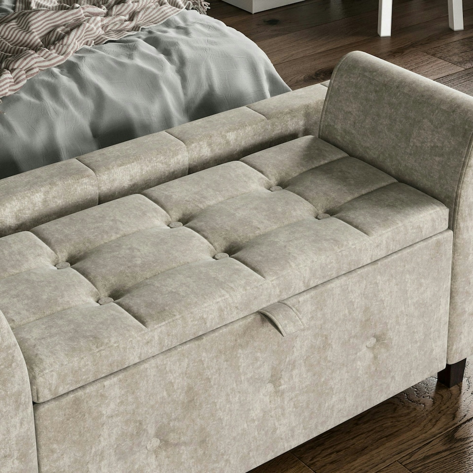 image 1 of Vida Designs Seville Storage Ottoman Bedroom Hallway Chest Bench, Crushed Velvet Champagne Gold | Crushed Velvet Champagne