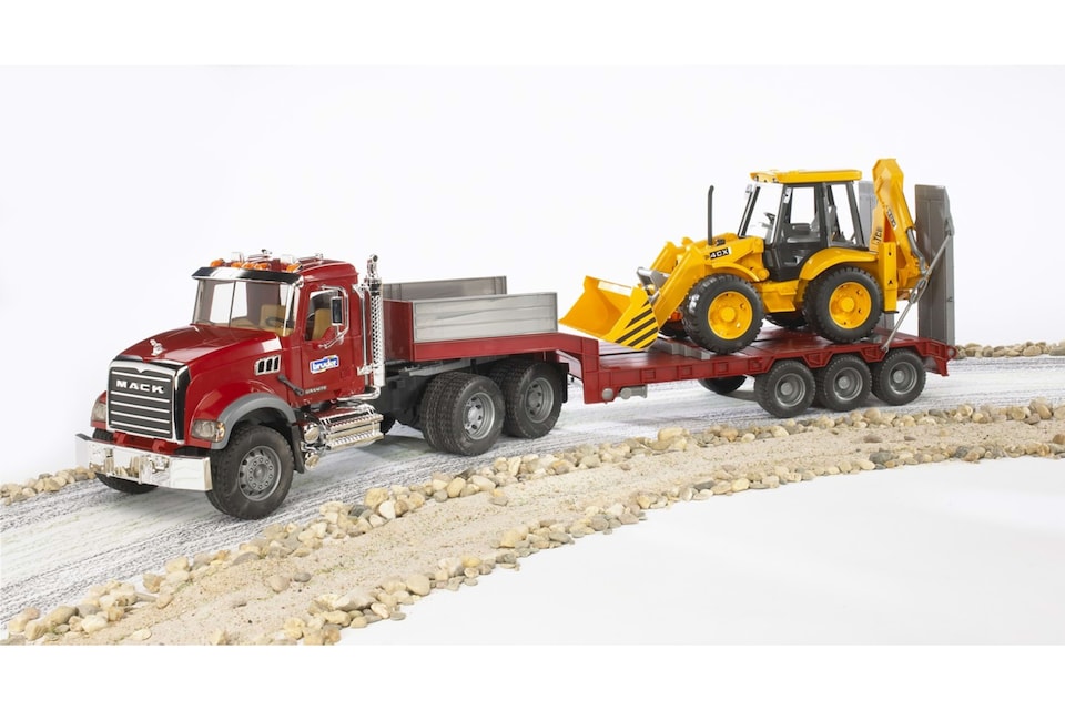 image 1 of Bruder MACK Granite Low loader truck with JCB 4CX Backhoe loader Backhoe Loader Model