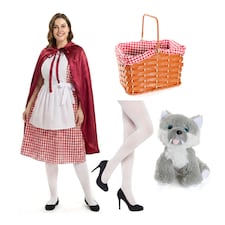 Red Riding Hood Costume, Basket, Wolf & Tights | Red | S