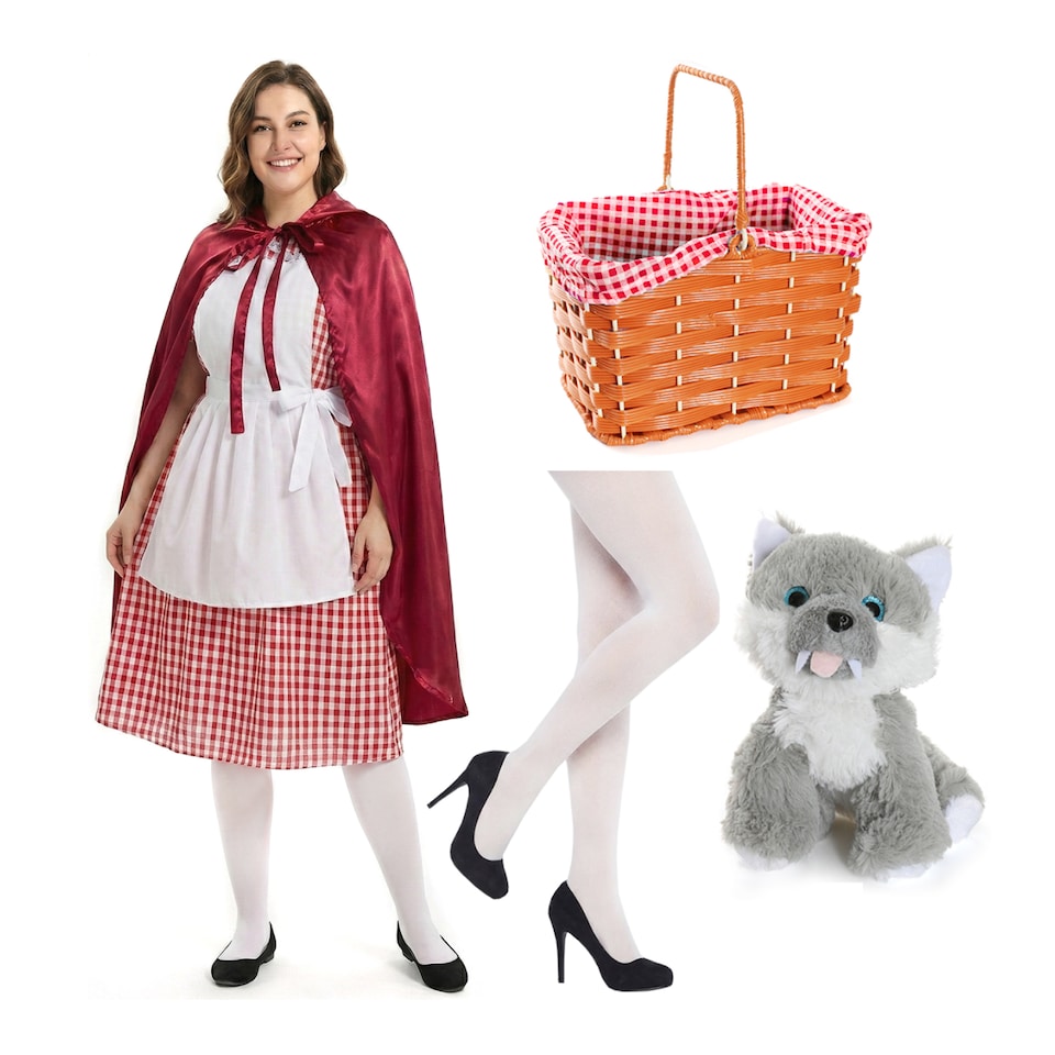 Red Riding Hood Costume, Basket, Wolf & Tights | Red | S