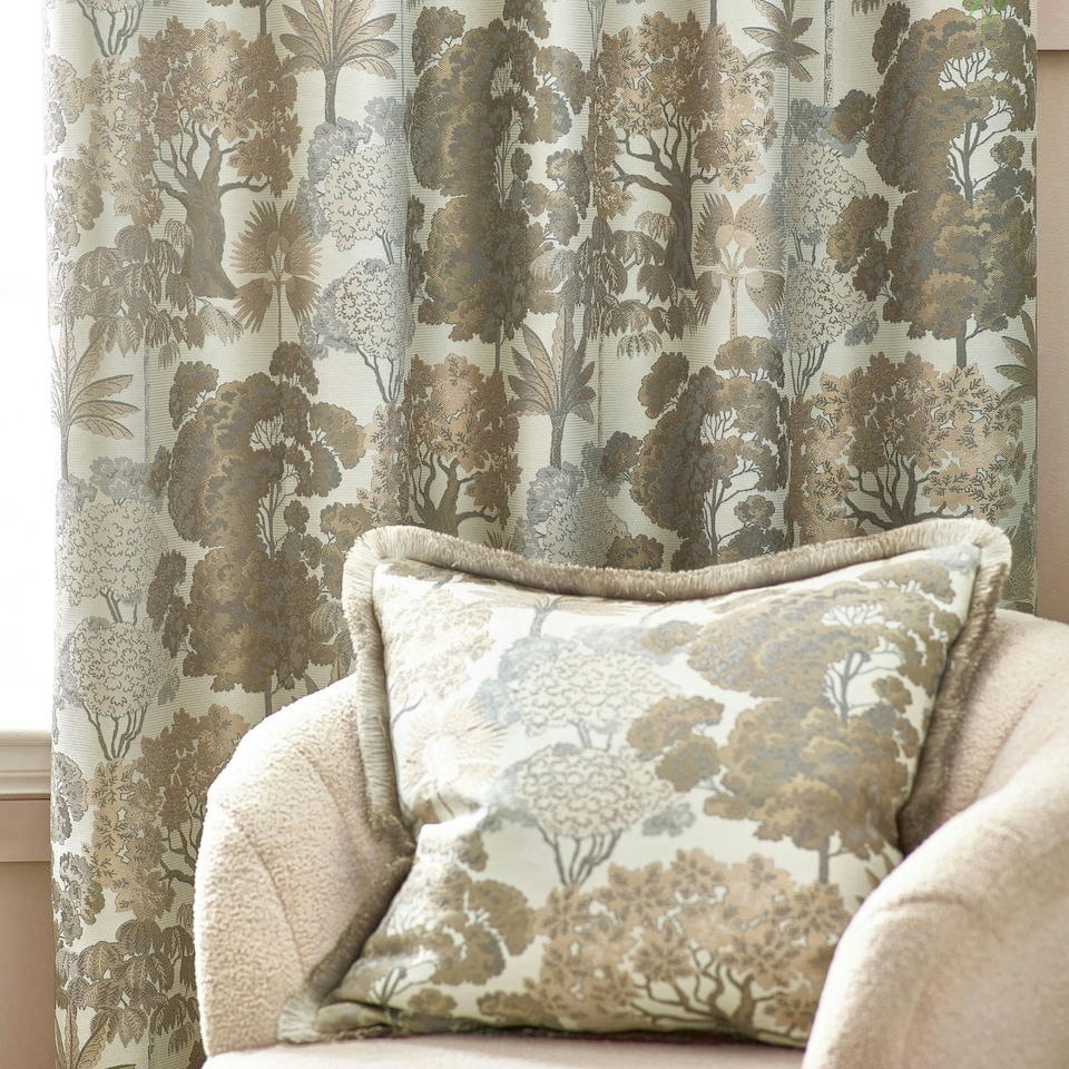 image 1 of Wylder Woodlands Floral Jacquard Natural Eyelet Curtains (W)168cm x (D)183cm | Multi