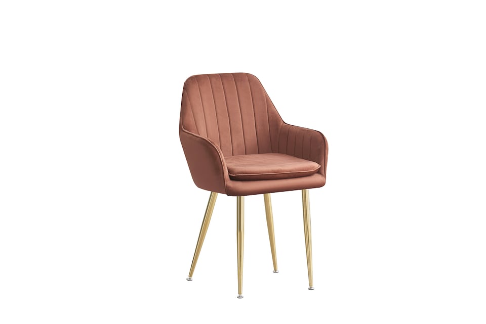 image 1 of MOF Set of 4 Dining chair Armchair with Armrest & Backrest Upholstered seat with Metal legs T05 | Brown