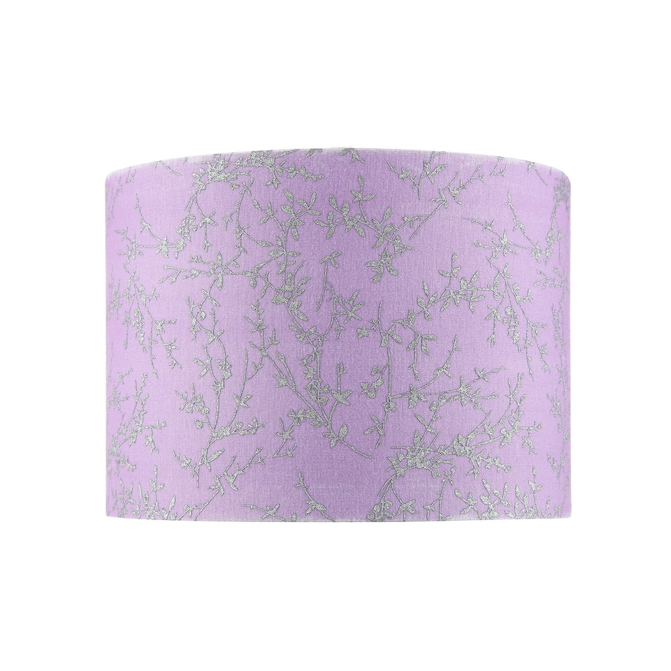 image 1 of Modern Soft Lilac Cotton Fabric 10" Shade with Silver Foil Floral Decoration