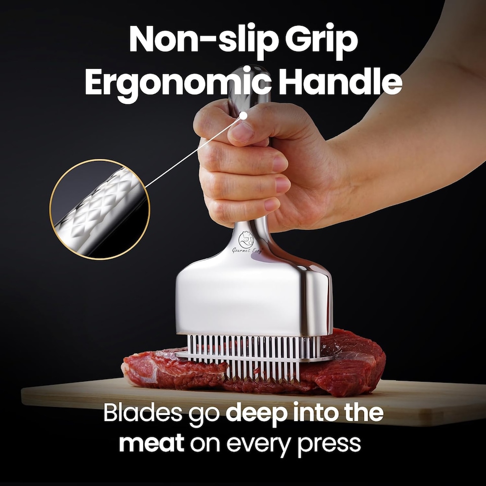 image 1 of Gourmet Easy Professional Meat Tenderizer Tool with Long Handle - Silver