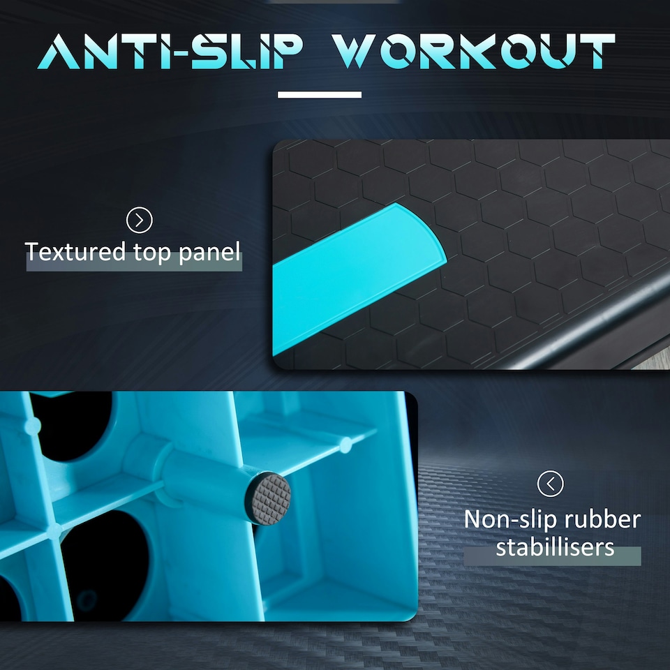 image 1 of HOMCOM Aerobic Step Three-Level Adjustable Exercise Stepper, Black and Blue